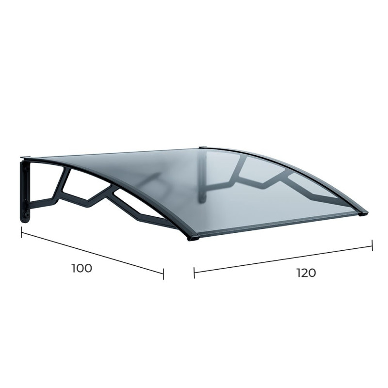 Marquesina alveolar de policarbonato transparente de 6 mm con soportes gris oscuro, 100 x 120 cm