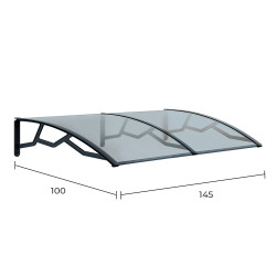 Marquesina alveolar de policarbonato transparente de 6 mm con soportes gris oscuro, 100 x 145 cm