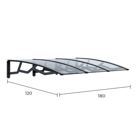 Marquesina alveolar de policarbonato transparente de 6 mm con soportes gris oscuro, 120 x 180 cm