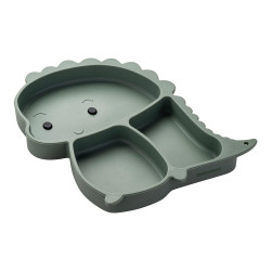 Plato con forma de dino, verde de silicona con ventosa