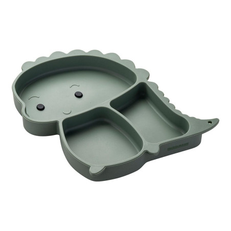 Plato con forma de dino, verde de silicona con ventosa