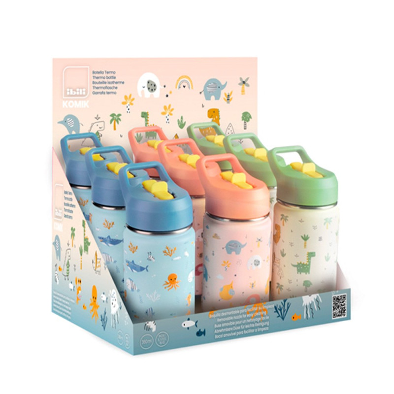 Botella termo con boquilla, komik, estampados variados, 360 ml