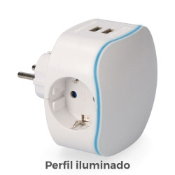 Adaptador triple schuko, 2 tomas usb 2100 ma, perfil iluminado (retractilado)