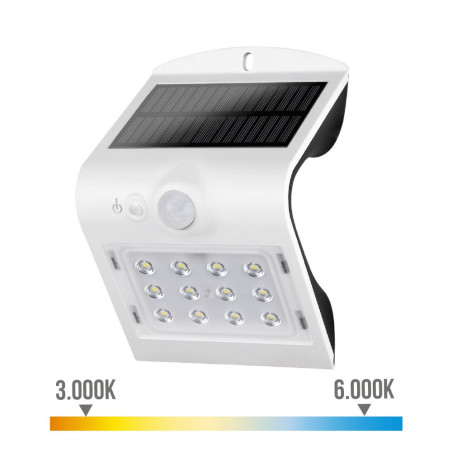 Aplique solar recargable blanco con sensor de presencia 2 - 6 m, 1,5 w, 220 im, 9,6 x 7,3 x 14 cm