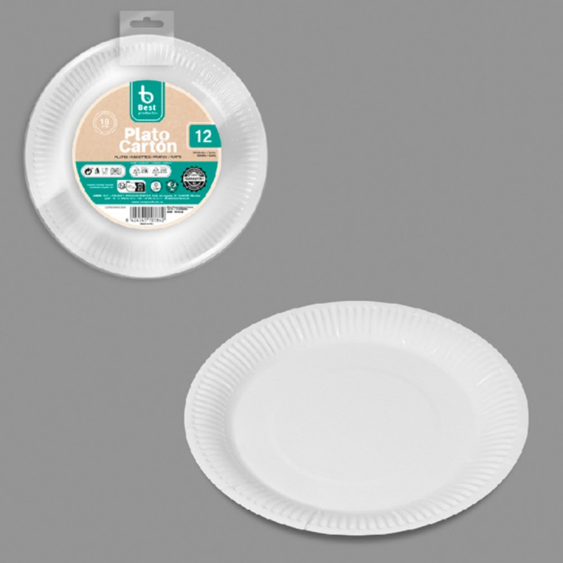 Platos de cartón redondos de postre blancos ø18 cm, 12 uds