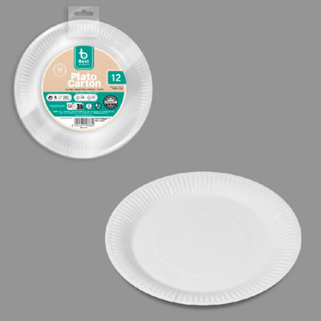 Platos de cartón redondos de postre blancos ø18 cm, 12 uds