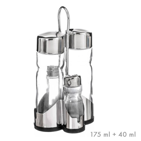Set aceitera, vinagrera, salero y pimentero de cristal + tapón inox