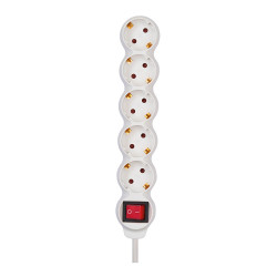Base múltiple, 5 tomas, schuko 2p+t, 16a 250 v~, 1,5 m cable, c/interruptor, blanca, basic line, blister