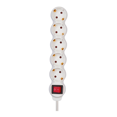 Base múltiple, 5 tomas, schuko 2p+t, 16a 250 v~, 1,5 m cable, c/interruptor, blanca, basic line, blister