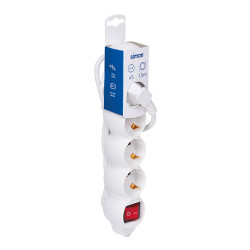 Base múltiple, 5 tomas, schuko 2p+t, 16a 250 v~, 1,5 m cable, c/interruptor, blanca, basic line, blister