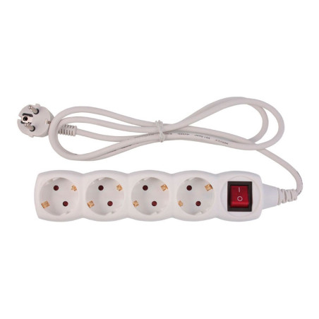 Base múltiple, 4 tomas, schuko 2p+t, 16a 250 v~, 1,5 m cable, c/interruptor, blanca, basic line, blister