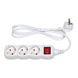 Base múltiple, 3 tomas, schuko 2p+t, 16a 250 v~, 1,5 m cable, c/interruptor, blanca, basic line, blister