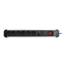 Base múltiple, 6 tomas, schuko 2p+t, 16a 250v~, 1,5 m cable, c/interruptor y prot. sobretensiones, aluminio