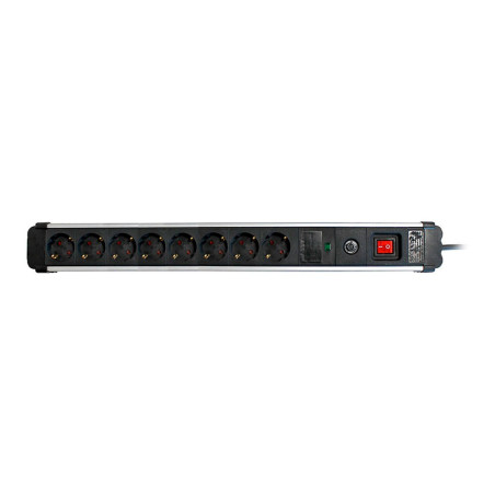 Base múltiple, 8 tomas, schuko 2p+t, 16 a 250 v~, 1,5 m cable, c/interruptor y prot. sobretensiones, aluminio