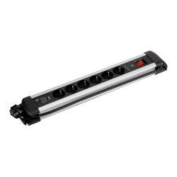 Base múltiple, 6 tomas, schuko 2p+t, 2 usb a+c, 16 a 250 v~,1,5 m cable, c/interruptor y prot.sobretensiones, aluminio