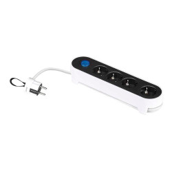Base múltiple, 4 tomas, schuko 2p+t, 16 a 250 v~, 1,4 m cable, c/interruptor pie, bicolor, blister