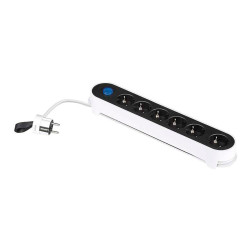 Base múltiple, 6 tomas, schuko 2p+t, 16 a 250 v~, 1,4 m cable, c/interruptor pie, bicolor, blister
