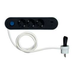 Base múltiple, 3 tomas schuko 2p+t, 2 usb a/c, 16 a 250 v~, 1,4 m cable, c/interruptor pie, bicolor, blister