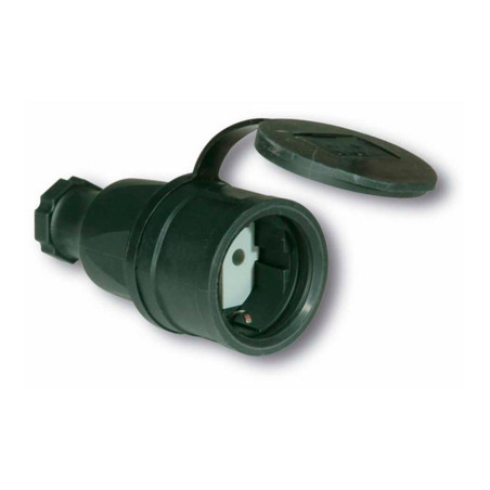 Base aérea goma schuko 2p+t 16a 250v~, con tapa, ip44, negra, retractilada