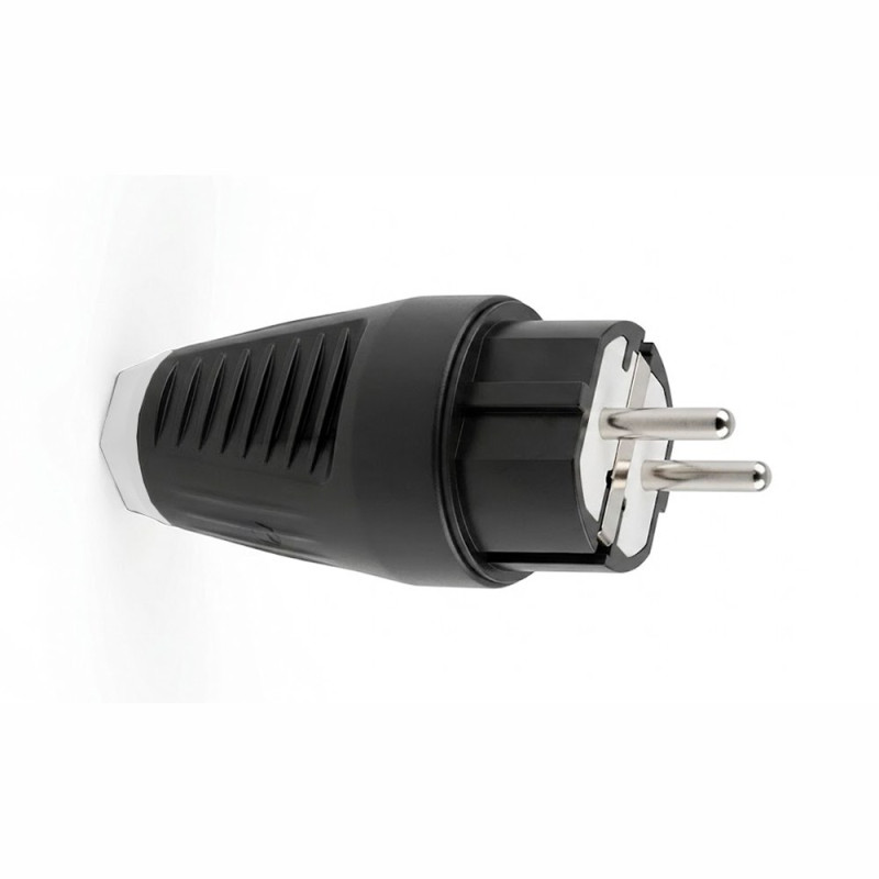 Clavija goma schuko 2p+t 16a 250v~, salida recta, ip54, negra, retractilada