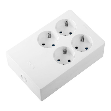 Base múltiple 4 tomas, schuko 2p+t, 16a 250v~, multifix, blanca, blister