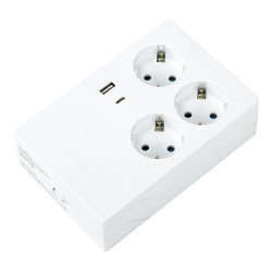 Base múltiple 3 tomas+ 2 usb a/c, schuko 2p+t, 16a 250v~, multifix, blanca, blister
