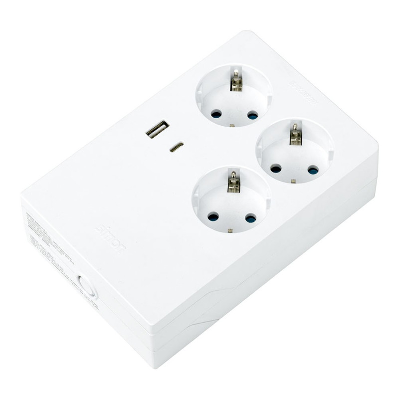 Base múltiple 3 tomas+ 2 usb a/c, schuko 2p+t, 16a 250v~, multifix, blanca, blister