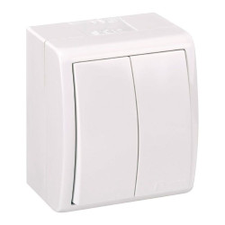 Conmutador doble, superficie, 10ax 250 v~, ip54, serie aquarius, blanco, blister