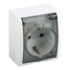 Base superficie, schuko 2p+t, 16a 250v~, ip54, serie aquarius, blanco con tapa transparente, blister