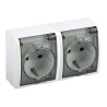 Base doble, superficie, schuko 2p+t, 16a 250v~, ip54, serie aquarius, blanco con tapa transparente, blister
