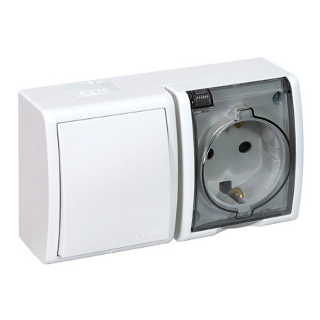 Base superficie, schuko 2p+t + conmutador, 16a 250v~, ip54, serie aquarius, blanco, blister