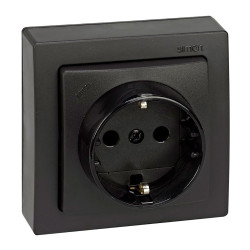 Base superficie, schuko 2p+t 16a 250v~, ip20, serie simon73 loft, grafito, retractilada