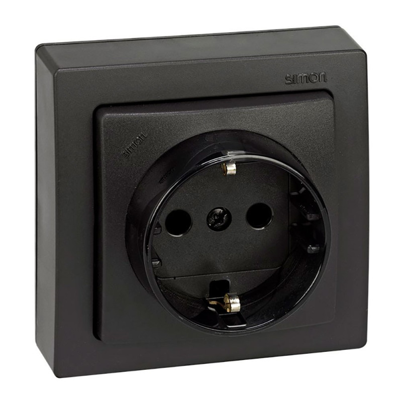 Base superficie, schuko 2p+t 16a 250v~, ip20, serie simon73 loft, grafito, retractilada