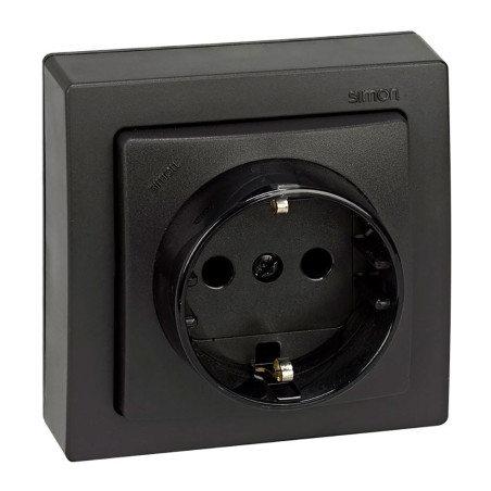 Base superficie, schuko 2p+t 16a 250v~, ip20, serie simon73 loft, grafito, retractilada