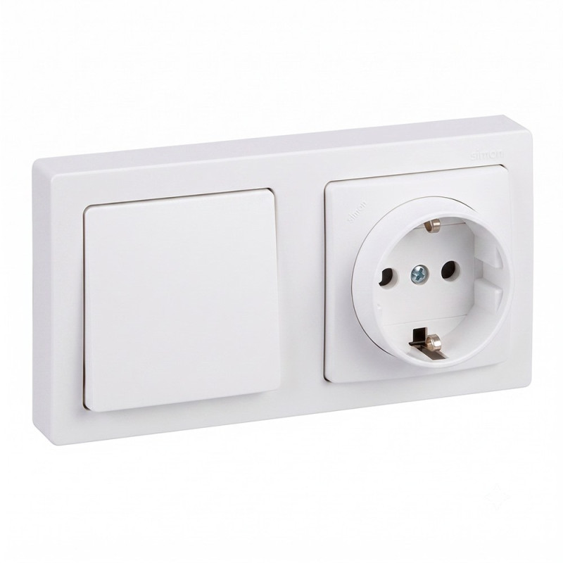 Base superficie, schuko 2p+t + conmutador 16a 250v~, ip20, serie simon73 loft, blanco, retractilada