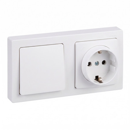 Base superficie, schuko 2p+t + conmutador 16a 250v~, ip20, serie simon73 loft, blanco, retractilada