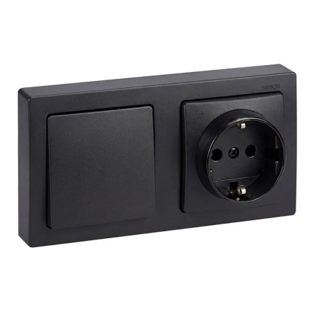 Base superficie, schuko 2p+t + conmutador 16a 250v~, ip20, serie simon73 loft, grafito, retractilada