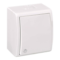 Pulsador superficie, 10ax 250v~, ip54, serie aquarius, grabado luz, blanco, blister