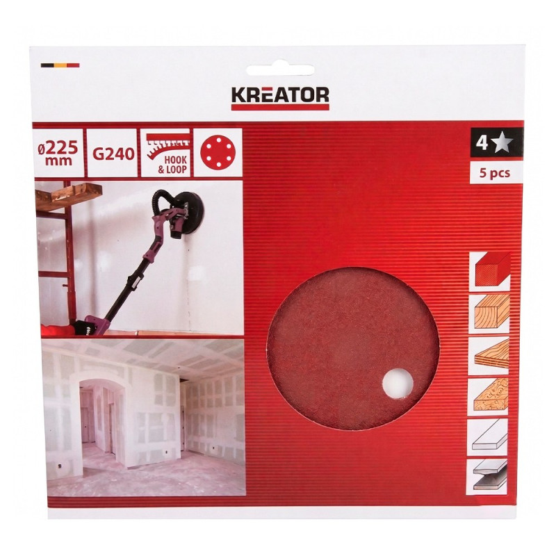 Disco lija cartón yeso ø225 mm g240, blister 5 uds
