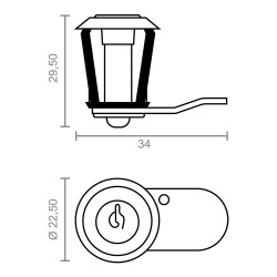 Cerradura buzón curva con clip cm22, de zamak con acabado cromo brillo, 20 mm, con 2 llaves, blister