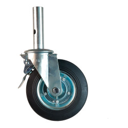Rueda de andamio macho, con freno, goma negra, carga máxima 200 kg, ø200 mm