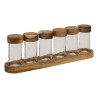 Tarros de vidrio para especias con bandeja de acacia, 34,5 x 6,5 x 11 cm