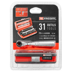 Llave de carraca y puntas ¼ pulg, 31 piezas