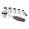 Llave de carraca de ¼ pulg con mango giratorio y vasos, juego de 7 piezas