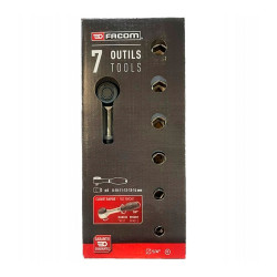 Llave de carraca de ¼ pulg con mango giratorio y vasos, juego de 7 piezas