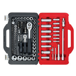 Llave de carraca, vasos y accesorios de ½ y ¼ pulg, juego 100 piezas