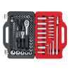 Llave de carraca, vasos y accesorios de ½ y ¼ pulg, juego 100 piezas