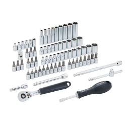 Llave de carraca, vasos y accesorios de ¼ pulg, juego 72 piezas