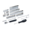 Llave de carraca, vasos y accesorios de ¼ pulg, juego 72 piezas