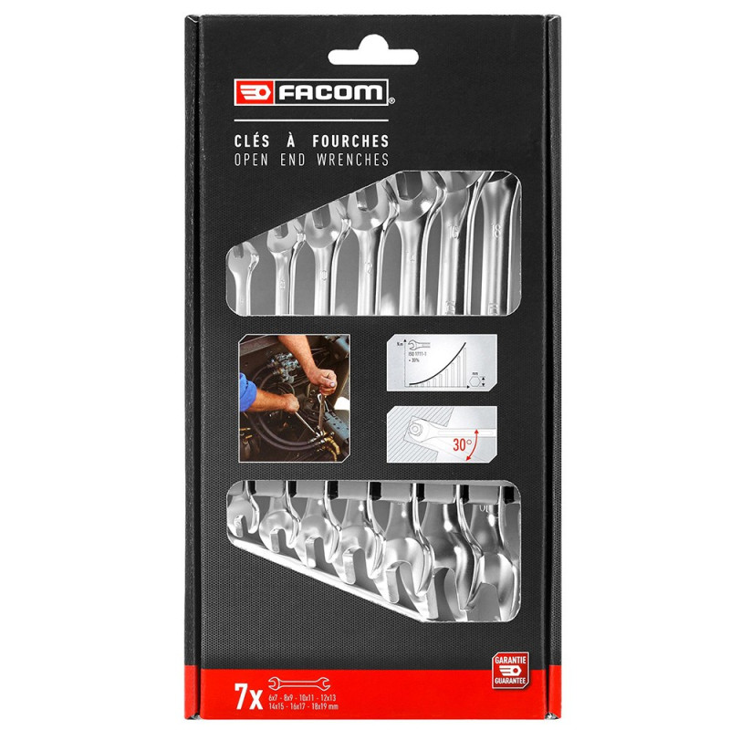 Llave fija doble, juego 7 piezas